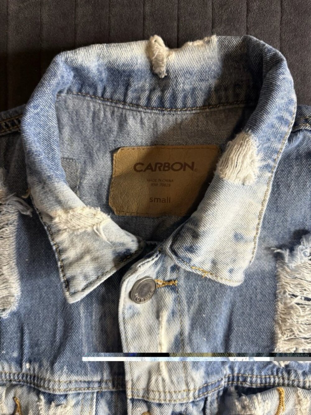 Carbon Blue Distressed Vest Button Logo Men Regular Size S Mid-Length Casual - Picture 3 of 3